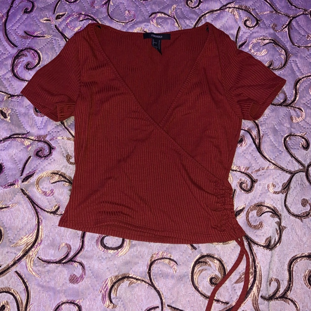 red rutched wrap top forever 21